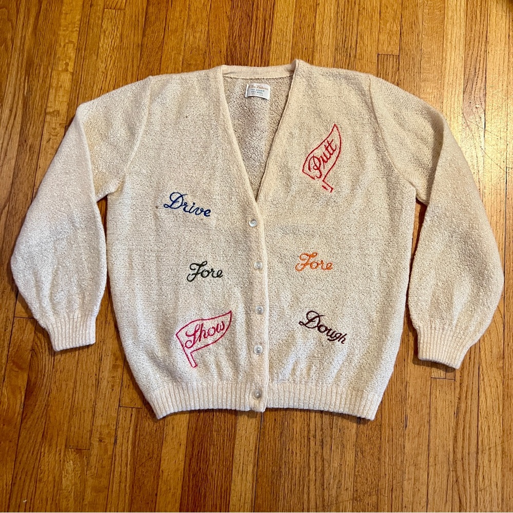 VTG 60’s Di Fini Golf Terms Mohair-Wool Blend Mad Men Mid-Century Cardigan - S